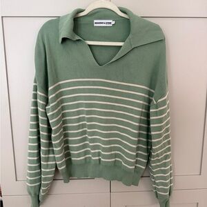 Meadows and Byrne Green Striped Women's Sweater